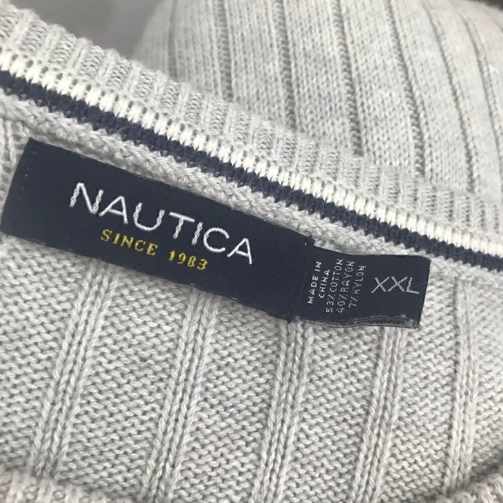 Nautica Gray Cable Knit Crew Neck Sweater NEW